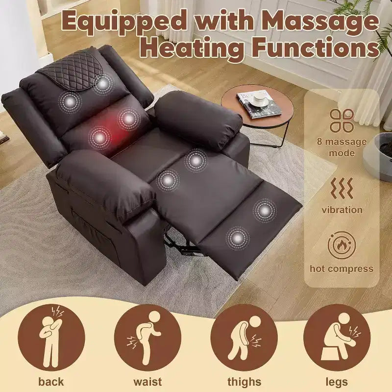 Fauteuil de massage inclinable surdimensionné, canapé simple en cuir PU avec massage par vibration, fauteuil inclinable manuel pour salon et et chambre à coucher