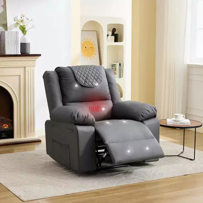 Fauteuil de massage inclinable surdimensionné, canapé simple en cuir PU avec massage par vibration, fauteuil inclinable manuel pour salon et et chambre à coucher