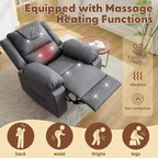 Fauteuil de massage inclinable surdimensionné, canapé simple en cuir PU avec massage par vibration, fauteuil inclinable manuel pour salon et et chambre à coucher