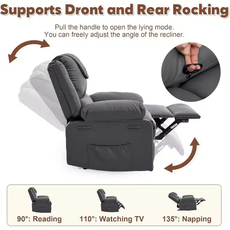 Fauteuil de massage inclinable surdimensionné, canapé simple en cuir PU avec massage par vibration, fauteuil inclinable manuel pour salon et et chambre à coucher