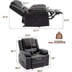 Fauteuil de massage inclinable surdimensionné, canapé simple en cuir PU avec massage par vibration, fauteuil inclinable manuel pour salon et et chambre à coucher