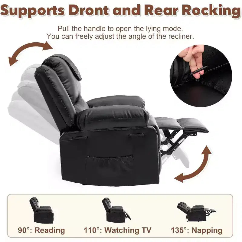 Fauteuil de massage inclinable surdimensionné, canapé simple en cuir PU avec massage par vibration, fauteuil inclinable manuel pour salon et et chambre à coucher
