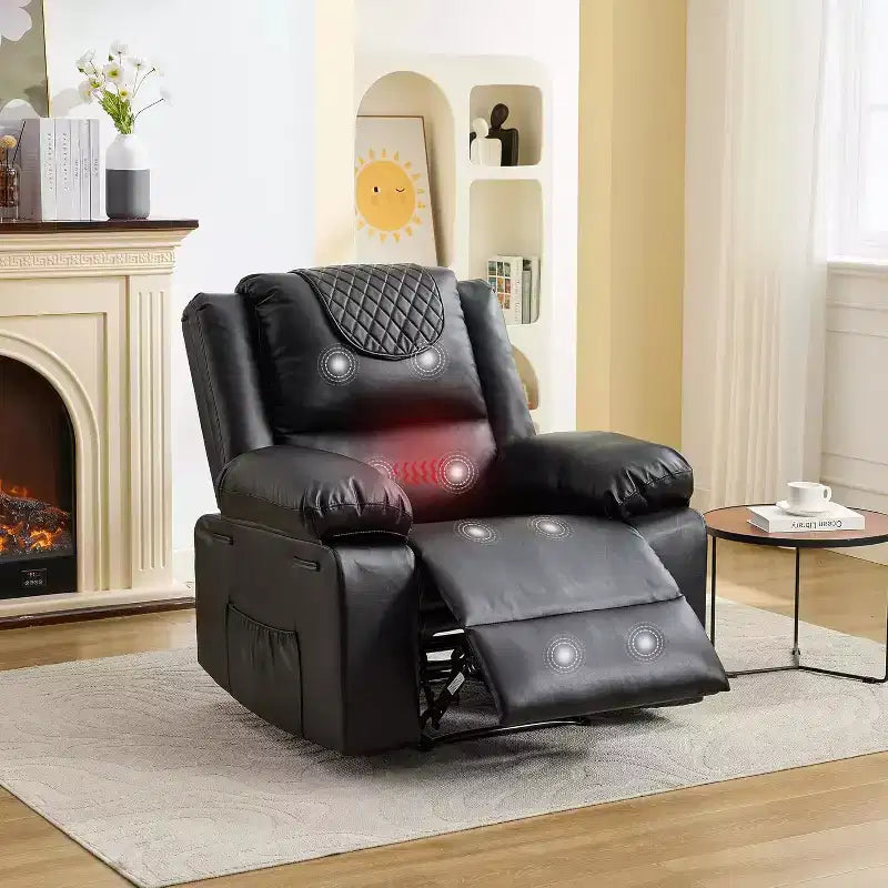 Fauteuil de massage inclinable surdimensionné, canapé simple en cuir PU avec massage par vibration, fauteuil inclinable manuel pour salon et et chambre à coucher