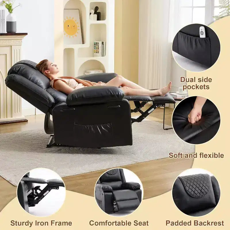 Fauteuil de massage inclinable surdimensionné, canapé simple en cuir PU avec massage par vibration, fauteuil inclinable manuel pour salon et et chambre à coucher