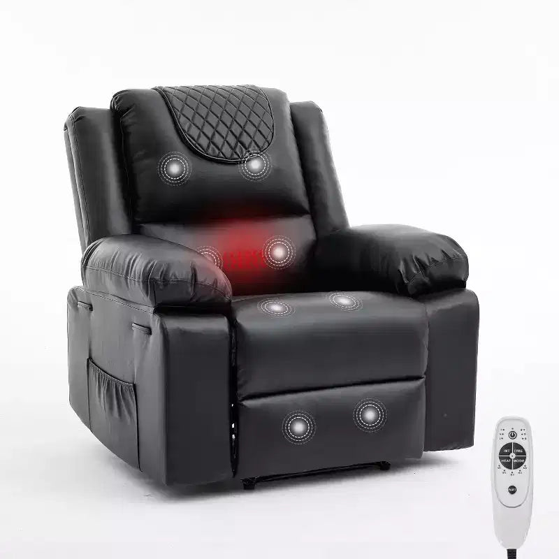 Oversized Massage Recliner Chair, PU Leather Single Sofa with Vibration Massage, Manual Reclining Chair for Living Room & Bedroom
