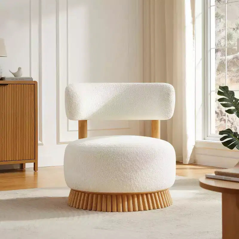 Fauteuil d'appoint moderne sans accoudoirs avec piètement unique, chaise rembourrée en bouclé pour le salon, la chambre ou le coin lecture - Panipeachy