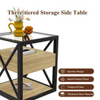 Table d'appoint industrielle moderne avec tiroir et plateau en verre trempé
