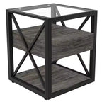 Table d'appoint industrielle moderne avec tiroir et plateau en verre trempé