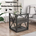Table d'appoint industrielle moderne avec tiroir et plateau en verre trempé