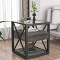 Zeus & Ruta Modern Industrial End Table with Drawer & Tempered Glass Top