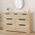 COZONY 46.8 Natural Wood 7 Drawer Dresser, Modern Double Chest with Embedded Handles for Bedroom Living Room