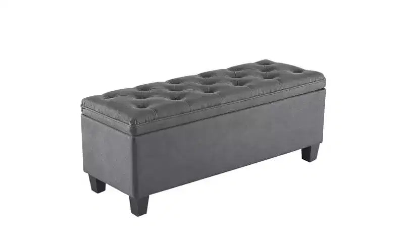 Banc ottoman de rangement capitonné moderne de 40 pouces – Siège d'entrée en tissu de lin, banc de bout de lit avec cadre en métal pour salon et chambre à coucher