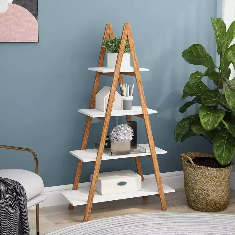 Étagère en bois avec cadre en forme d'échelle, étagère de présentation ouverte, étagère de rangement en forme d'échelle pour plantes, meuble de rangement pour salon