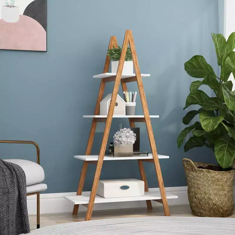 Étagère en bois avec cadre en forme d'échelle, étagère de présentation ouverte, étagère de rangement en forme d'échelle pour plantes, meuble de rangement pour salon