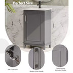 Meuble-lavabo de salle de bain de 20 pouces avec évier en céramique, portes à fermeture douce et rangement double couche, armoire de lavabo simple grise pour petites salles de bain