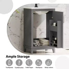 Meuble-lavabo de salle de bain de 20 pouces avec évier en céramique, portes à fermeture douce et rangement double couche, armoire de lavabo simple grise pour petites salles de bain