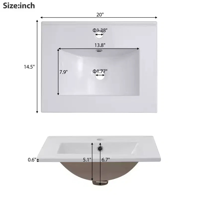 Meuble-lavabo de salle de bain de 20 pouces avec évier en céramique, portes à fermeture douce et rangement double couche, armoire de lavabo simple grise pour petites salles de bain