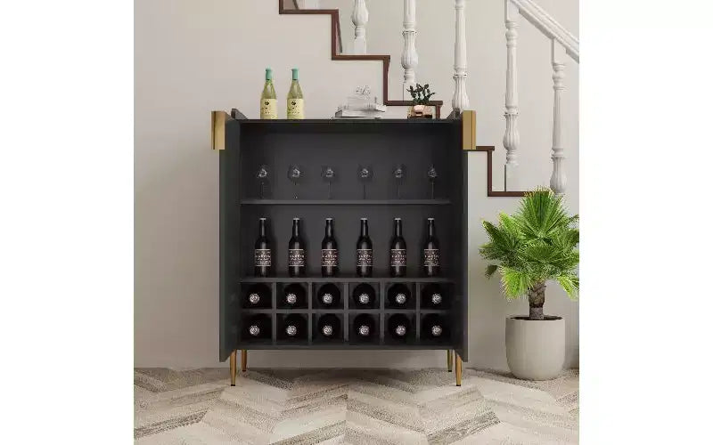 Buffet 2 portes, buffet en bois composite avec étagères réglables, meuble bar avec casier à bouteilles et étagère de rangement réglable