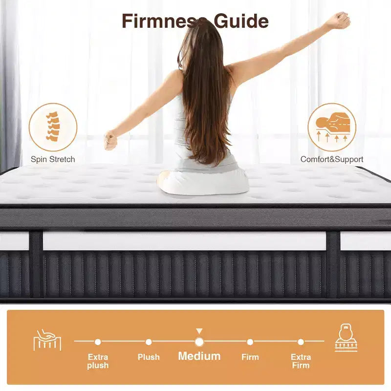 Matelas Queen size 14 pouces dans une boîte, matelas hybride à mémoire de forme Queen size, fermeté moyenne, tissu respirant et rafraîchissant, isolation des mouvements, soulagement de la pression zoné