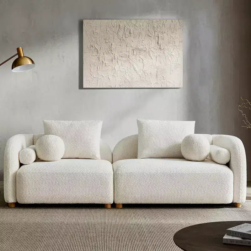 Modern Boucle Sofa with Extra-Thick Plush Cushion and Deeper Seat, 91.75W, Beige, Solid Wood Legs,Morden Fort