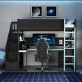 Luxystar Modern Twin Size Loft Bed With Storage Stairs, U Shaped Desk, Drawers And Pegboard