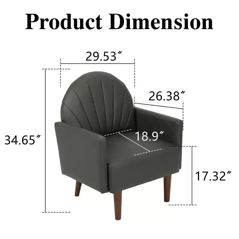 Fauteuil Coquille, Chaise Longue Rembourrée en Cuir PU avec Pieds en Bois Massif, Fauteuil d'Appoint Enveloppant pour Salon, Bureau, Balcon