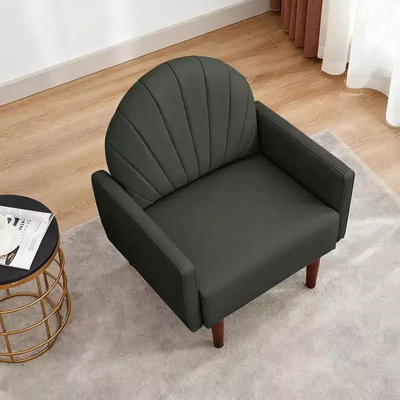 Fauteuil Coquille, Chaise Longue Rembourrée en Cuir PU avec Pieds en Bois Massif, Fauteuil d'Appoint Enveloppant pour Salon, Bureau, Balcon