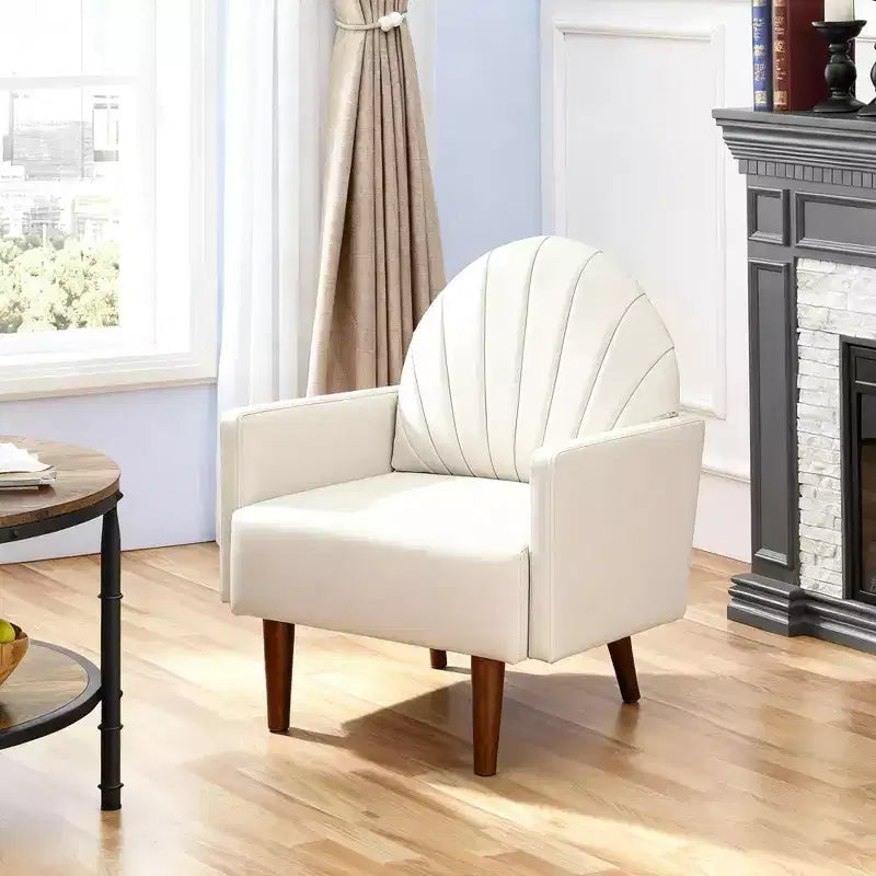 Fauteuil Coquille, Chaise Longue Rembourrée en Cuir PU avec Pieds en Bois Massif, Fauteuil d'Appoint Enveloppant pour Salon, Bureau, Balcon