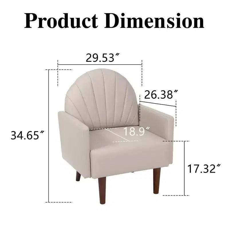 Fauteuil Coquille, Chaise Longue Rembourrée en Cuir PU avec Pieds en Bois Massif, Fauteuil d'Appoint Enveloppant pour Salon, Bureau, Balcon