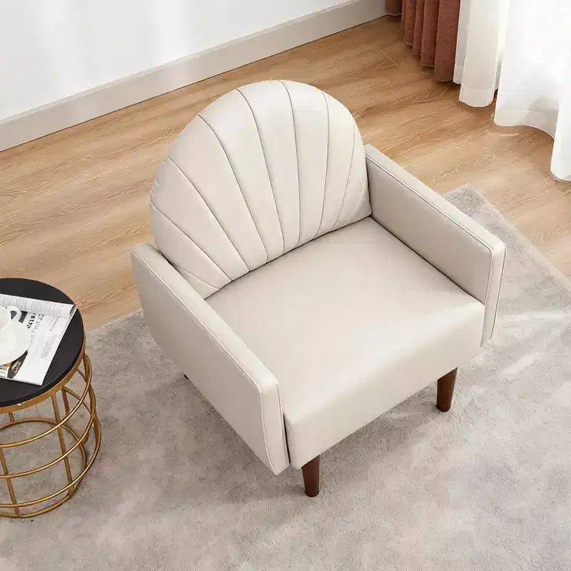 Fauteuil Coquille, Chaise Longue Rembourrée en Cuir PU avec Pieds en Bois Massif, Fauteuil d'Appoint Enveloppant pour Salon, Bureau, Balcon
