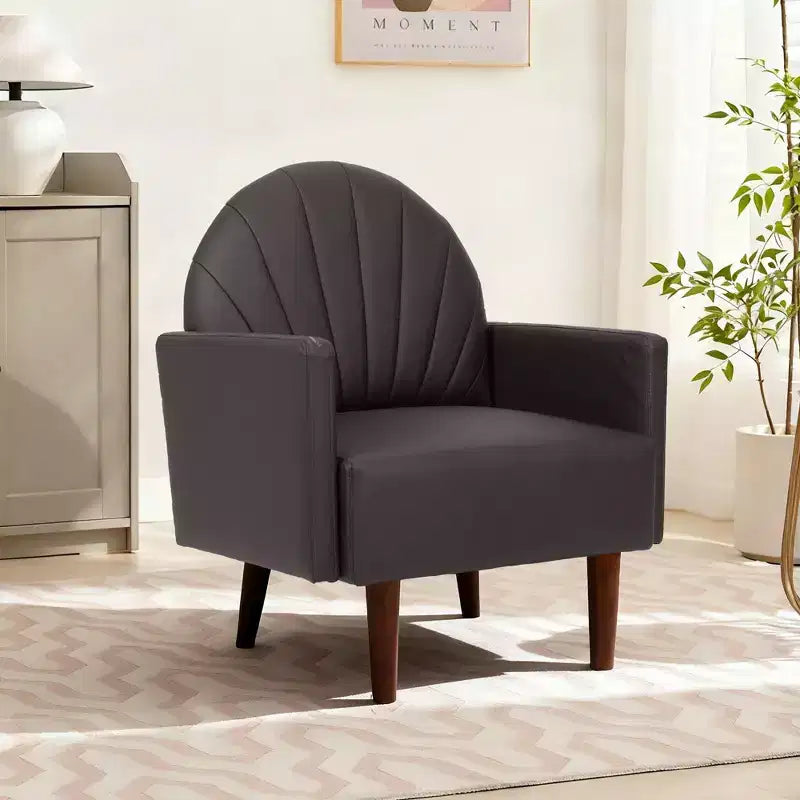 Fauteuil Coquille, Chaise Longue Rembourrée en Cuir PU avec Pieds en Bois Massif, Fauteuil d'Appoint Enveloppant pour Salon, Bureau, Balcon