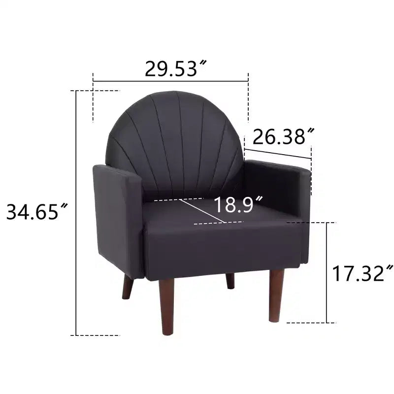 Fauteuil Coquille, Chaise Longue Rembourrée en Cuir PU avec Pieds en Bois Massif, Fauteuil d'Appoint Enveloppant pour Salon, Bureau, Balcon