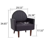 Fauteuil Coquille, Chaise Longue Rembourrée en Cuir PU avec Pieds en Bois Massif, Fauteuil d'Appoint Enveloppant pour Salon, Bureau, Balcon