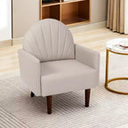 Fauteuil Coquille, Chaise Longue Rembourrée en Cuir PU avec Pieds en Bois Massif, Fauteuil d'Appoint Enveloppant pour Salon, Bureau, Balcon