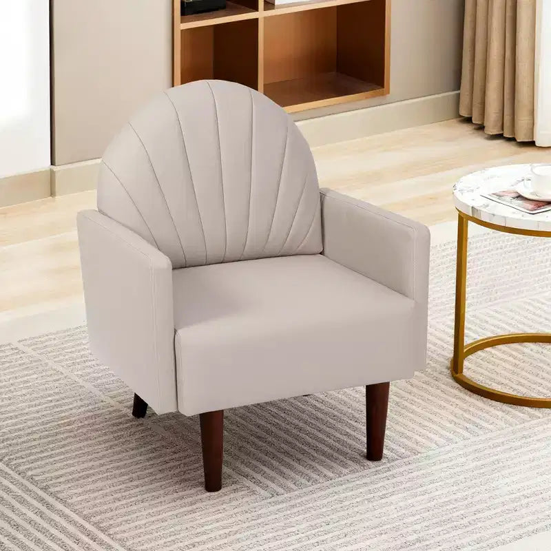 Fauteuil Coquille, Chaise Longue Rembourrée en Cuir PU avec Pieds en Bois Massif, Fauteuil d'Appoint Enveloppant pour Salon, Bureau, Balcon