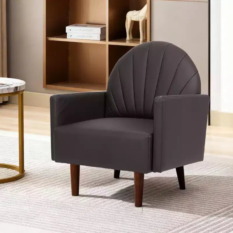 Fauteuil Coquille, Chaise Longue Rembourrée en Cuir PU avec Pieds en Bois Massif, Fauteuil d'Appoint Enveloppant pour Salon, Bureau, Balcon