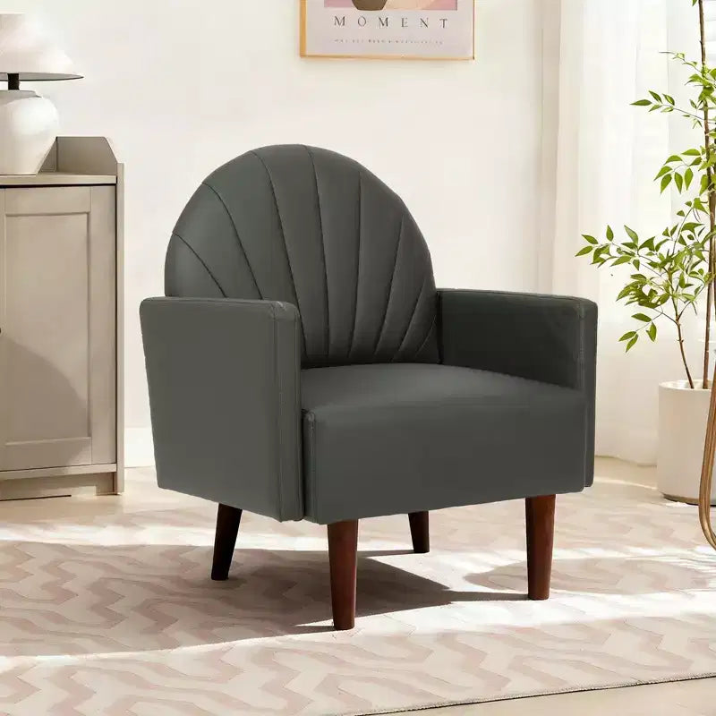 TUYOHW Shell Shaped Armchair,PU Leather Upholstered Lounge Chair with Solid Wood Legs,Enveloping Accent Chair for Living Room,Study,Balcony