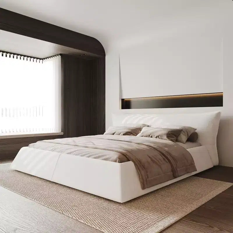 Lit plateforme King Size en velours, tête de lit rembourrée avec cadre en bois massif et métal, support à lattes sans besoin de sommier tapissier