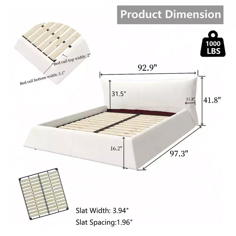 Lit plateforme King Size en velours, tête de lit rembourrée avec cadre en bois massif et métal, support à lattes sans besoin de sommier tapissier