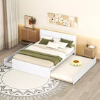 Cadre de lit plateforme double avec lit gigogne simple et 2 tiroirs, support à lattes en bois, pas besoin de sommier tapissier pour chambre d'amis ou petit espace