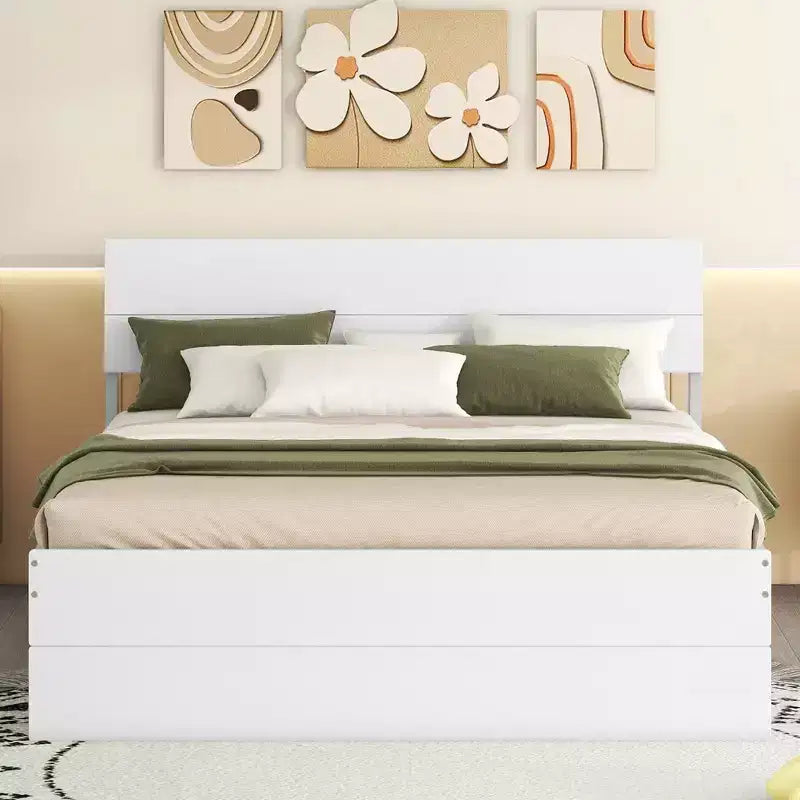 Cadre de lit plateforme double avec lit gigogne simple et 2 tiroirs, support à lattes en bois, pas besoin de sommier tapissier pour chambre d'amis ou petit espace