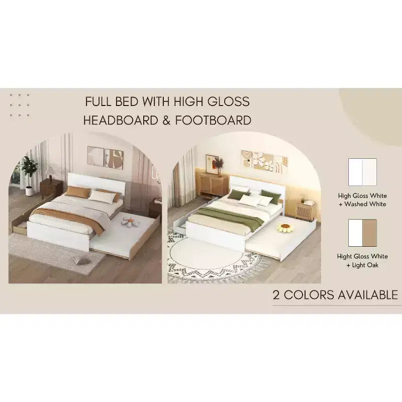 Cadre de lit plateforme double avec lit gigogne simple et 2 tiroirs, support à lattes en bois, pas besoin de sommier tapissier pour chambre d'amis ou petit espace