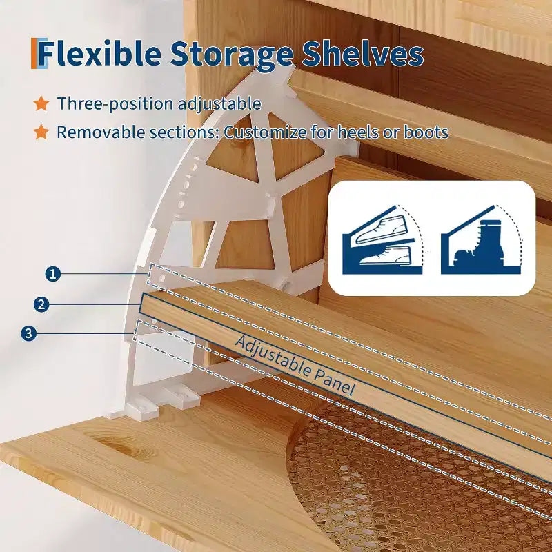 Meuble de rangement pour chaussures en rotin naturel, armoire à chaussures autoportante cachée avec 2 tiroirs basculants, miroir et étagères réglables pour entrée
