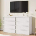 Commode à 6 tiroirs pour chambre à coucher, 137 cm de large, blanc antique, 7 tiroirs de rangement spacieux, organisateur de commode en bois pour salon