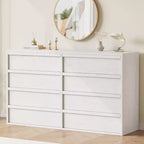 Commode à 6 tiroirs pour chambre à coucher, 137 cm de large, blanc antique, 7 tiroirs de rangement spacieux, organisateur de commode en bois pour salon
