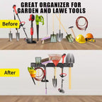 Organisateur d'outils, Organisateur de garage – Support mural en métal robuste de 162 cm pour pelles et balais avec 12 crochets réglables