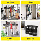Organisateur d'outils, Organisateur de garage – Support mural en métal robuste de 162 cm pour pelles et balais avec 12 crochets réglables