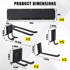 Organisateur d'outils, Organisateur de garage – Support mural en métal robuste de 162 cm pour pelles et balais avec 12 crochets réglables