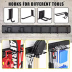 Organisateur d'outils, Organisateur de garage – Support mural en métal robuste de 162 cm pour pelles et balais avec 12 crochets réglables