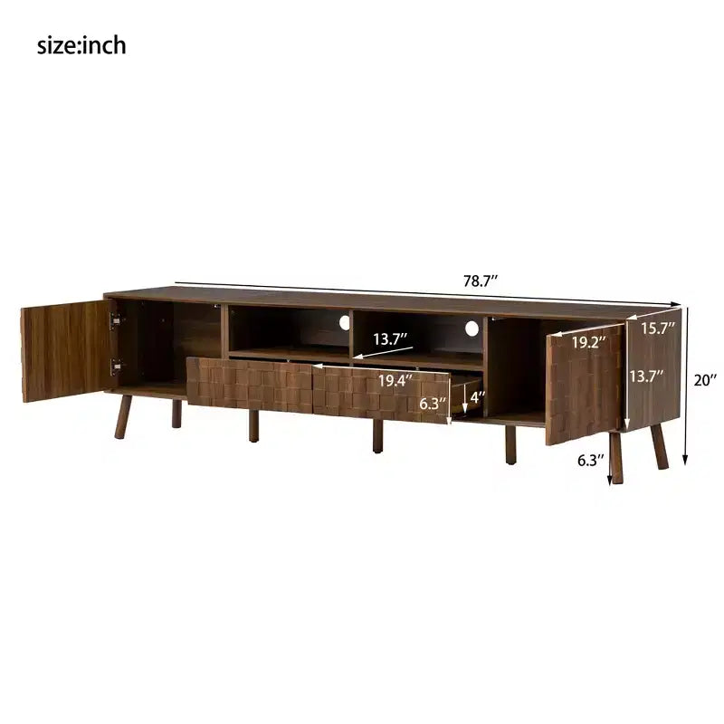 Meuble TV de rangement pour téléviseurs jusqu'à 85 pouces, Console TV Meuble TV Meuble de divertissement avec porte à ouverture par pression, Noyer